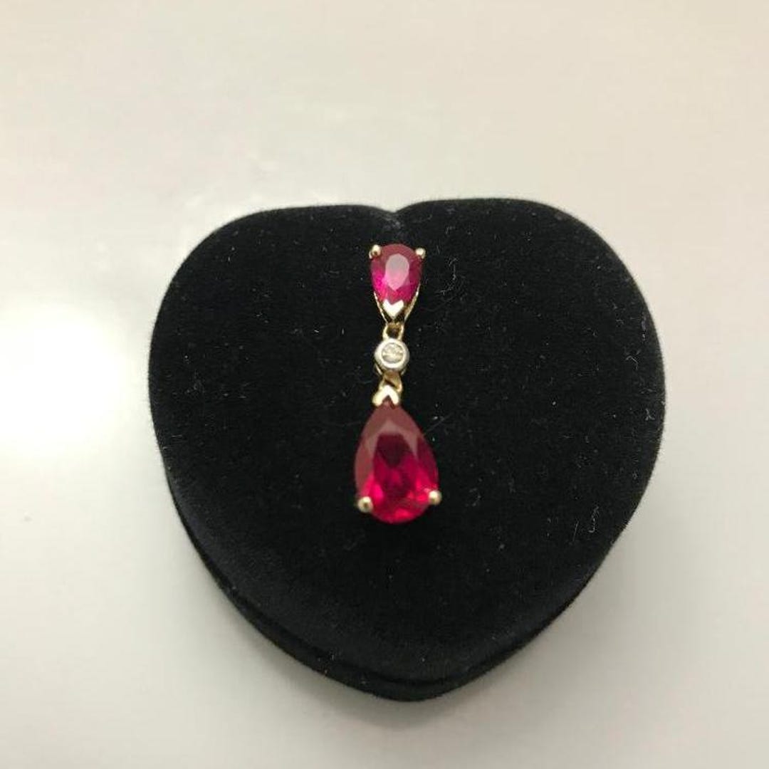 Gold Inverted 10KT Yellow Gold Inverted Pear Shaped Ruby & Diamond Pendant - Etsy