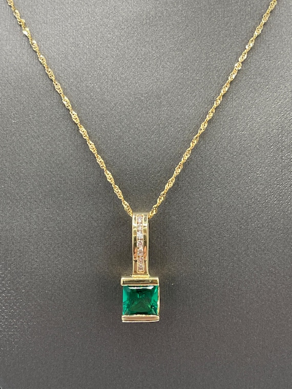 Princess Cut Emerald & Diamond Necklace