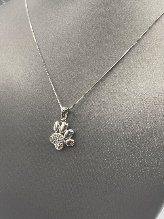 Ladies 10 Karat Solid White Gold Diamond Paw Print Necklace Etsy