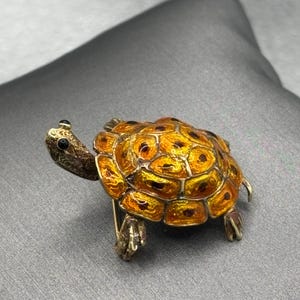 A Fabulous Vintage 14 Karat Yellow Gold Colored Enamel Tortoise Pin | Turtle Lover | Vintage Jewelry | Unique Pin | One of a Kind | Giftable
