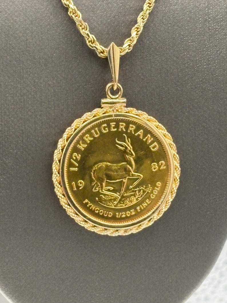 Springbok Golden Chain Ladies/gents .999 1/2 Oz Krugerrand Gold Coin and Solid Rope Bezel ...