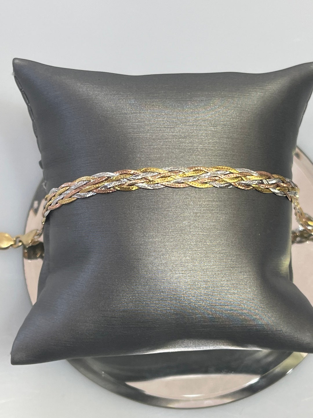 14KT Tricolored 3 Tone Gold Braided Herringbone Bracelet Etsy