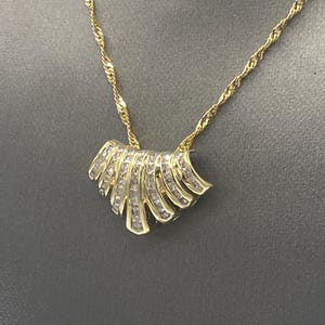 A Gorgeous Ladies 10 Karat Yellow Gold Diamond Fan Pendant | Classic Gold Jewelry | Women&#39;s | Charm for Necklace | Statement Jewelry | Gift
