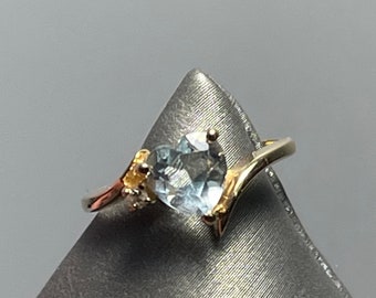 14KT Yellow Gold Aquamarine & Diamond Ring Petite