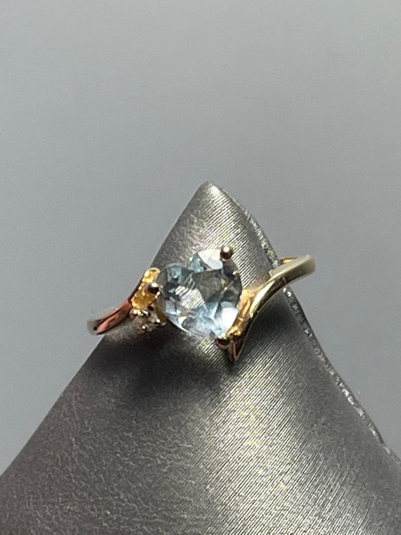 14KT Yellow Gold Aquamarine & Diamond Ring Petite