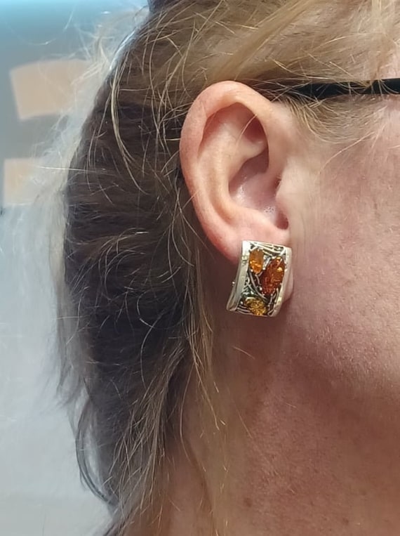 Sterling Silver Rectangular Pierced Earrings With… - image 5