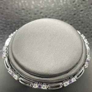 Sterling Silver Link Bracelet with Alexandrite and Cubic Zirconia Stones | Gemstone Jewelry | Women's Jewelry | Gift for Wife | Giftable