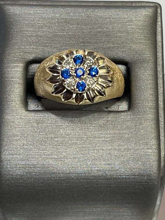 14KT Yellow Gold Stone Finish Diamond & Sapphire … - image 7