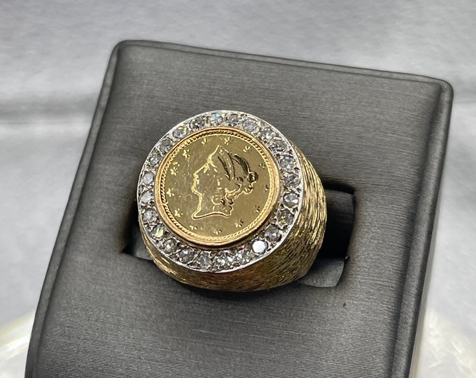 14 Karat Yellow Gold Diamond Coin Ring | Gold Coin Jewelry | Unisex ...