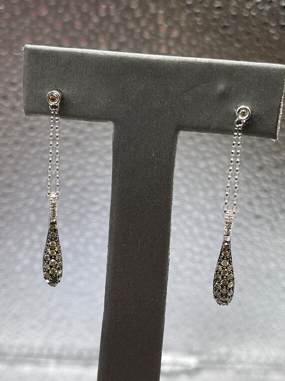 Ladies 10 Karat Solid White Gold Diamond Drop Ear… - image 3