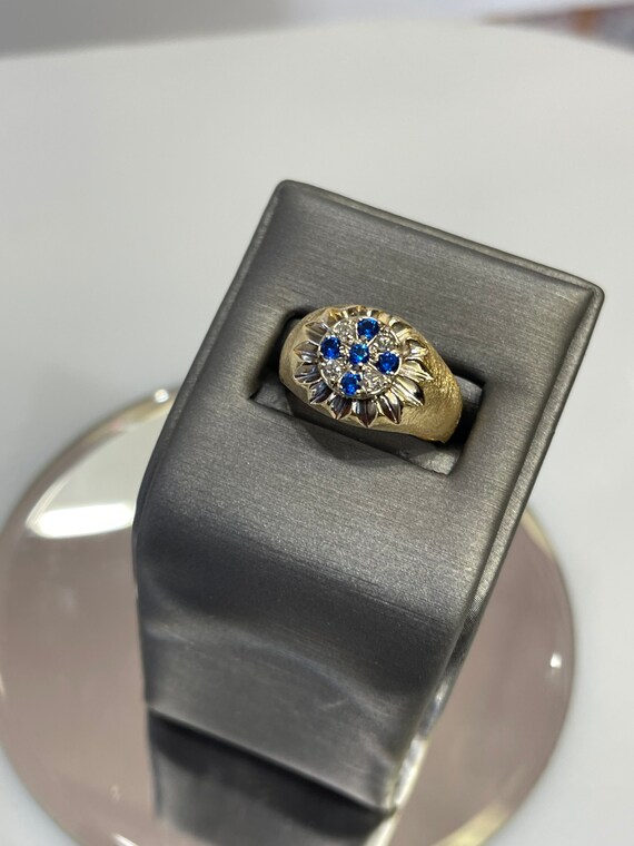 14KT Yellow Gold Stone Finish Diamond & Sapphire … - image 3