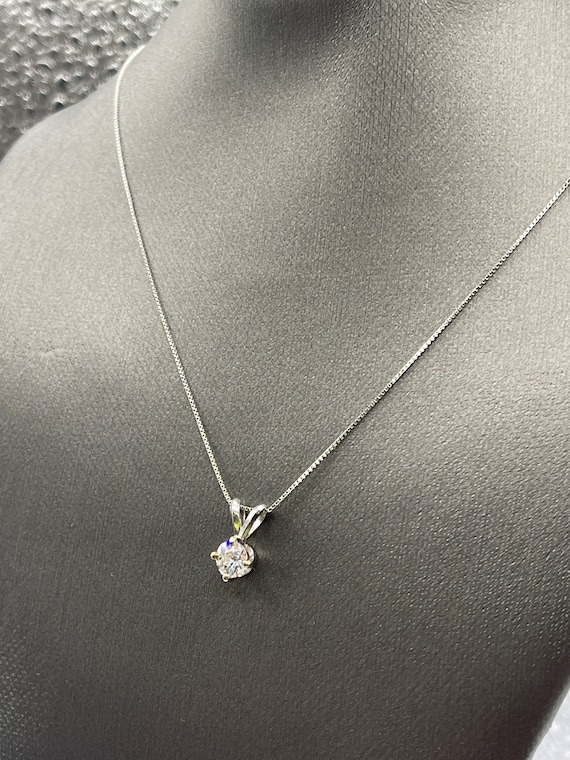 14 Karat Solid White Gold Diamond Necklace