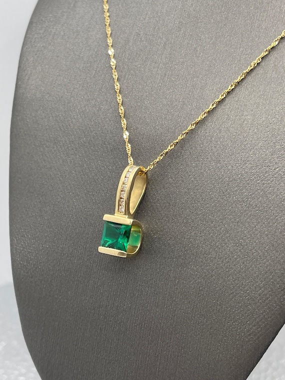 Princess Cut Emerald & Diamond Necklace View 6
