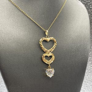 Ladies 14 Karat Solid Yellow Gold Triple Heart Pendant | Heart Shaped Jewelry | Triple Heart Charm | Gold Hearts | Giftable Gold Heart Charm