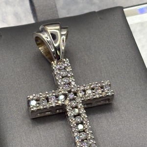 Ladies / Gents 14 Karat White Gold Diamond Cross Pendant | Unisex Jewelry | Cross for Men&#39;s Necklace | Gold Cross For Women&#39;s Jewelry | Gift