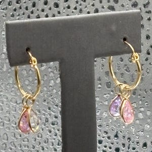 Ladies 14 Karat Yellow Gold Dangling Teardrop Stone Hoop Earrings | Stone Jewelry | Dangle Earrings | Women&#39;s Jewelry | Gift for Her | Gift