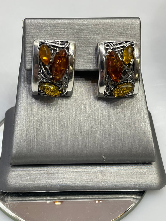 Sterling Silver Rectangular Pierced Earrings With… - image 1