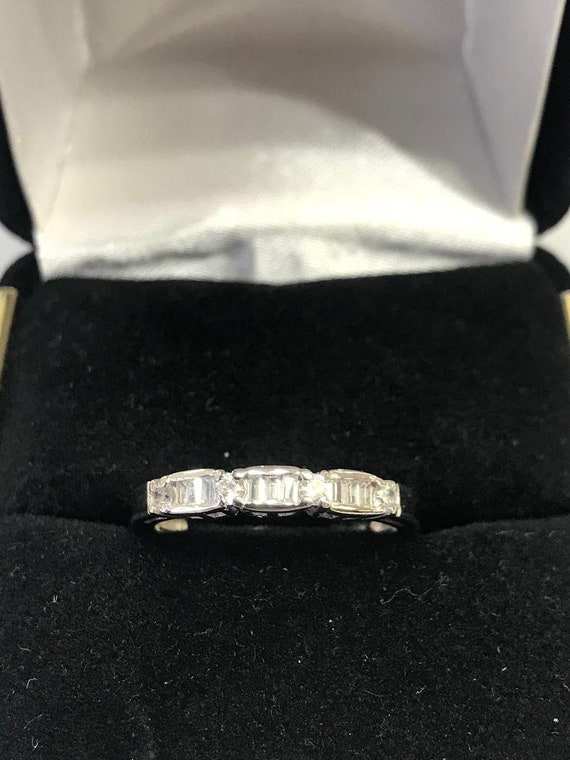 Ladies 14KT White Gold Diamond Band With Baguettes - image 5