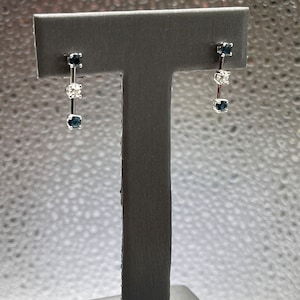 Ladies 10 Karat Solid White Gold Sapphire and Diamond Drop Earrings | Sapphire Gemstone Jewelry | Simple but Elegant | Stylish Earrings |