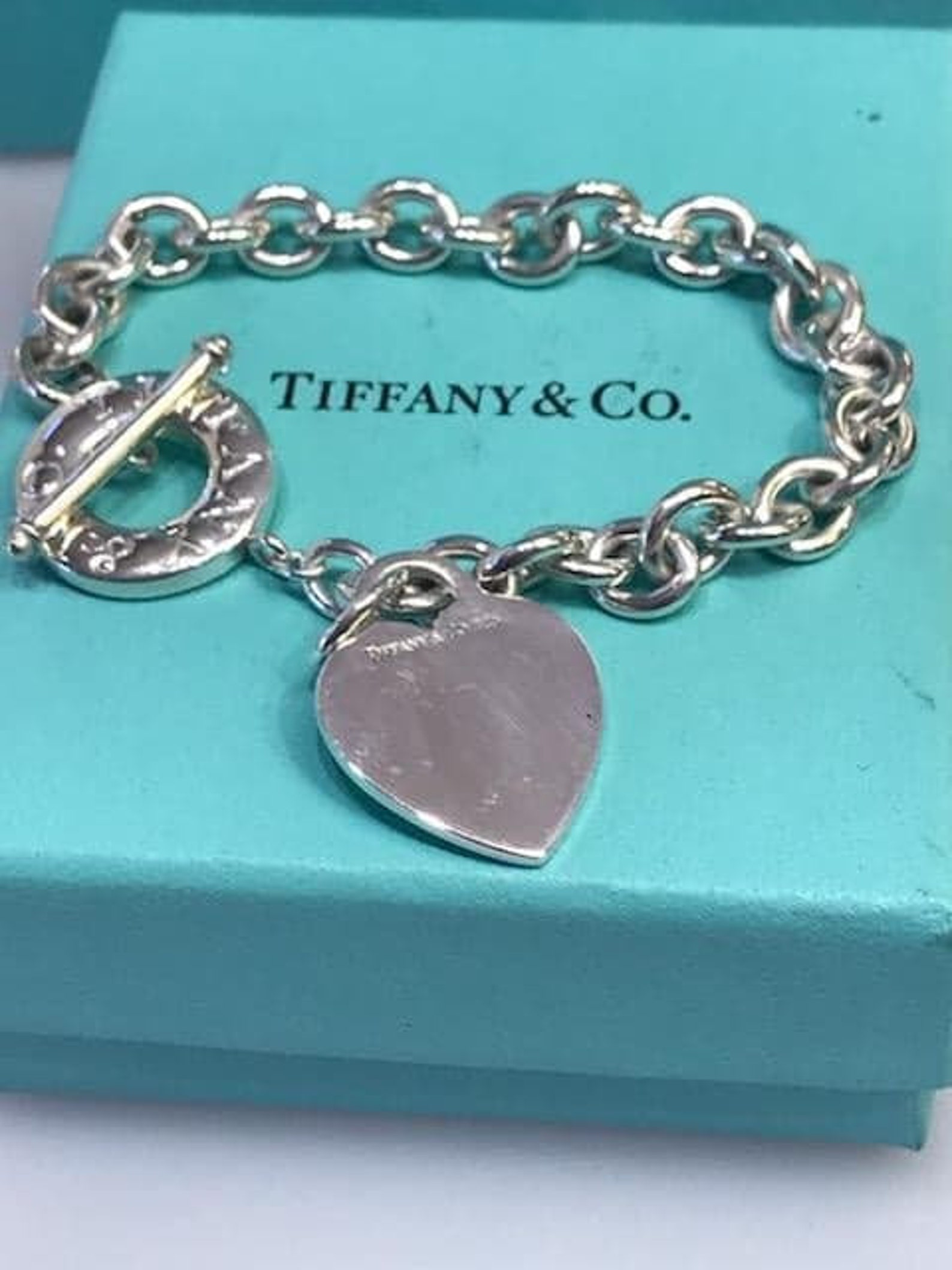 Tiffany & Co .925 Sterling Silver Heart Bracelet With Round - Etsy