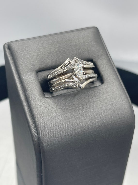 14 Karat White Gold Marquise Diamond Ring With Ac… - image 3