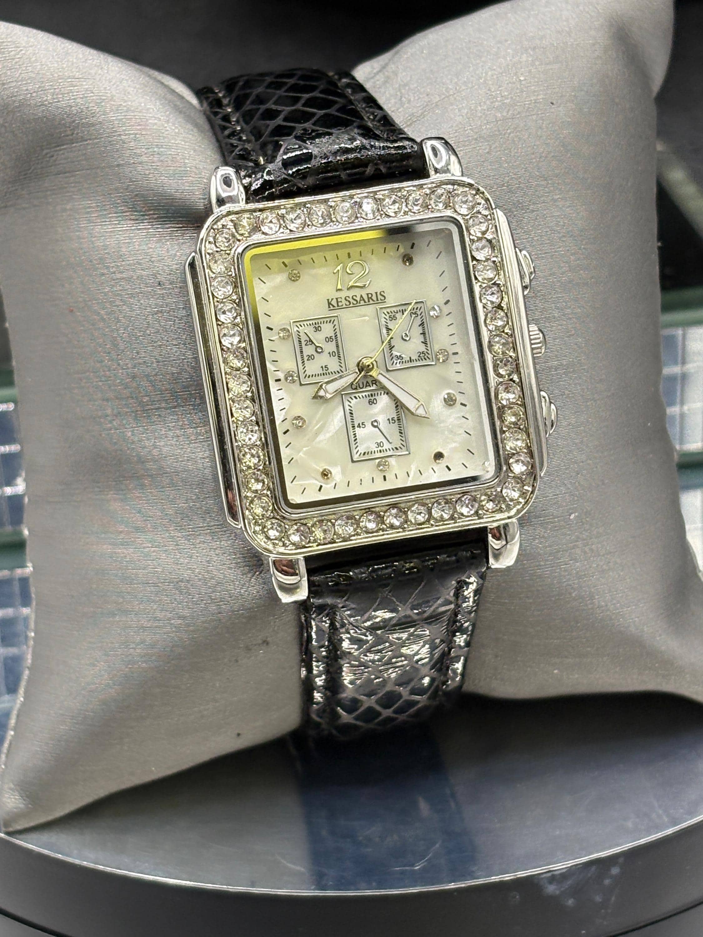 Kessaris brand rectangular women\'s watch featuring rhinestone accents Kessaris Crystal-Accent Expansion Band Ring Watch | HSN main image 3