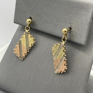 Ladies Vintage 14 Karat Tri-Color Gold Dangling Earrings With Posts | Three Gold Jewelry | Women's | Formal Wear | Anniversary Gift | Gift