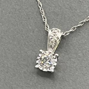 Ladies 10 Karat White Gold Diamond Pendant and Chain | Diamond Jewelry | Women&#39;s Necklace | Must Have Jewelry | Staple Necklace | Gift