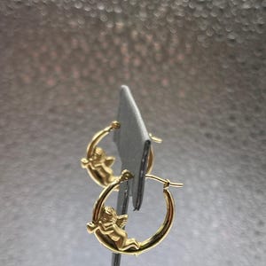 Ladies 14 Karat Solid Yellow Gold Angel Hoop Earrings
