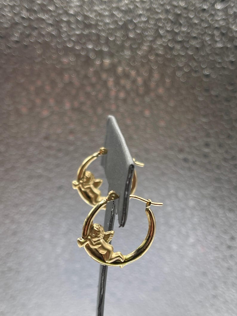 Ladies 14 Karat Solid Yellow Gold Angel Hoop Earrings