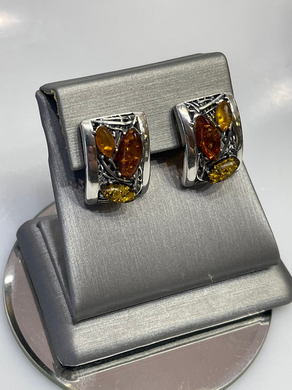 Sterling Silver Rectangular Pierced Earrings With… - image 3