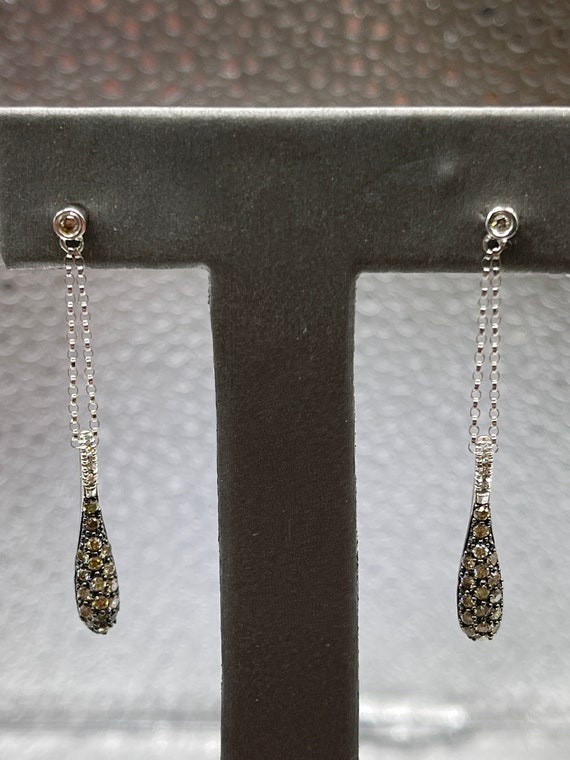 Ladies 10 Karat Solid White Gold Diamond Drop Ear… - image 2