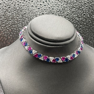 Ladies Sterling Silver Bracelet with Red, White and Blue CZ Stones | Women&#39;s Bracelet | Sterling Silver Jewelry | Gemstone Jewelry | Unique
