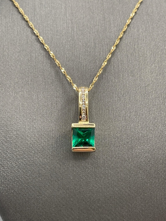 Princess Cut Emerald & Diamond Necklace View 4