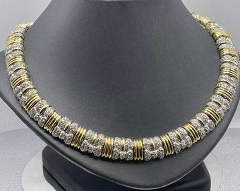 Vintage 14KT Y/G Diamond Necklace Round Brilliant Diamonds 15 Carats