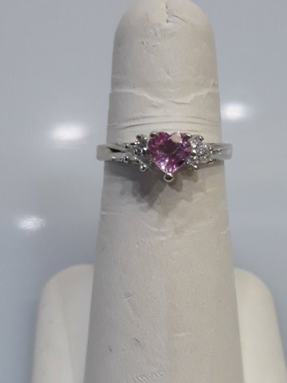 14KT White Gold Heart Shaped Pink Topaz And Diamon