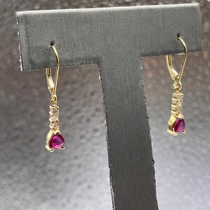 Ladies 14 Karat Solid Yellow Gold Ruby and Diamond Earrings