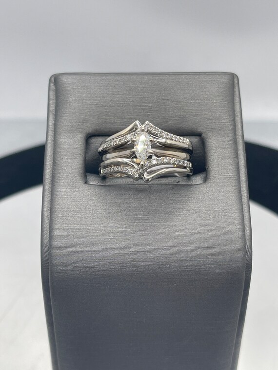 14 Karat White Gold Marquise Diamond Ring With Ac… - image 2