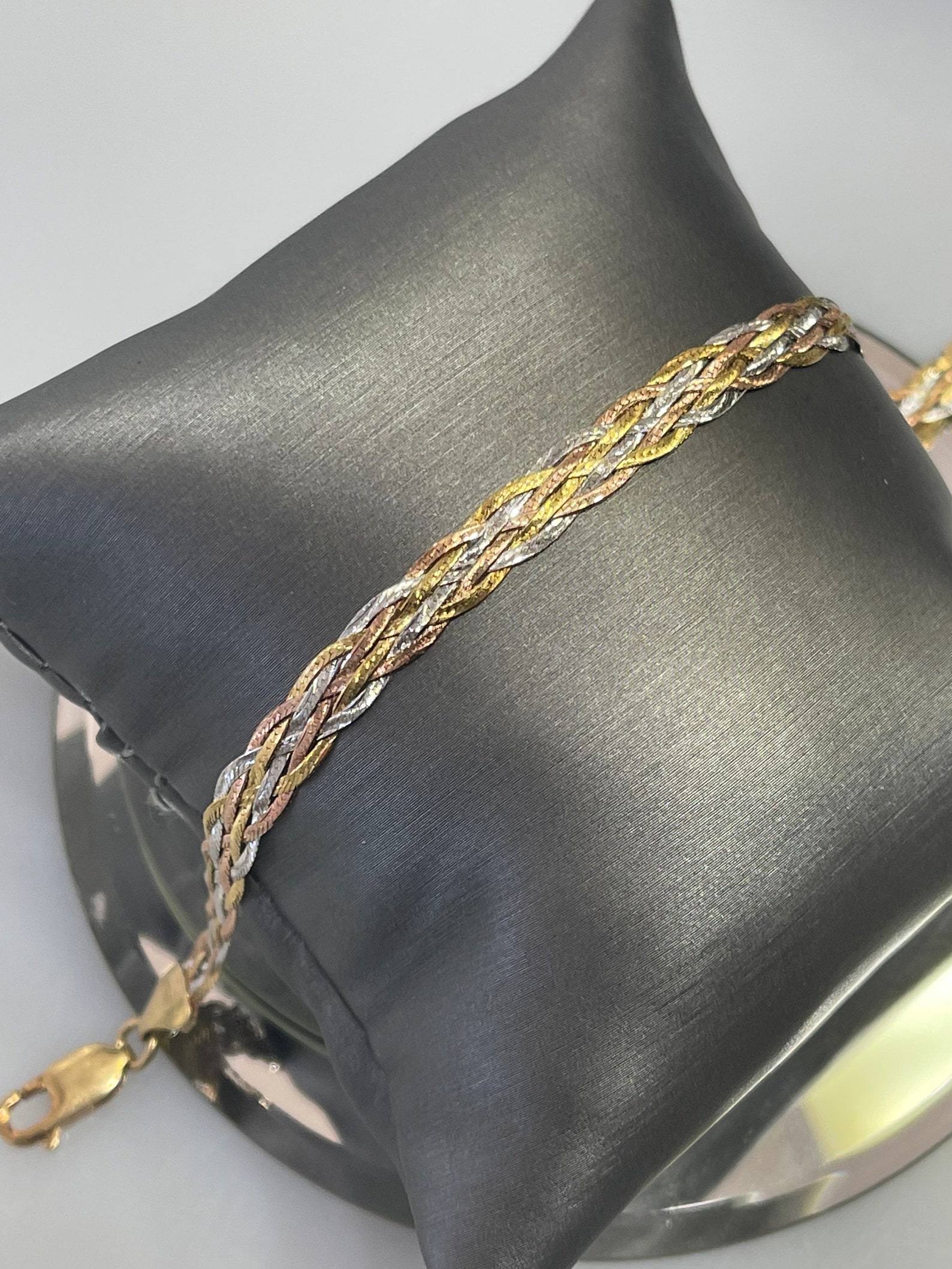 14KT Tricolored 3 Tone Gold Braided Herringbone Bracelet Etsy