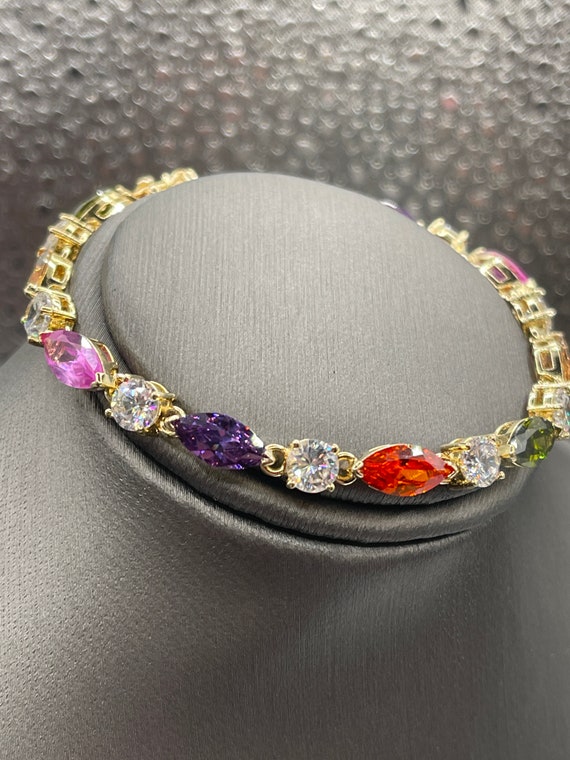 Ladies Sterling Silver Multi-Colored Stone Bracel… - image 1