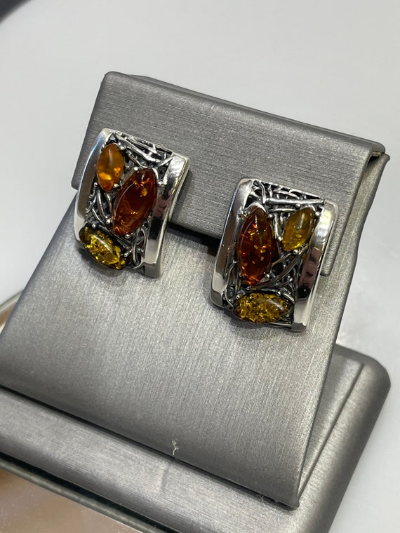 Sterling Silver Rectangular Pierced Earrings With… - image 2