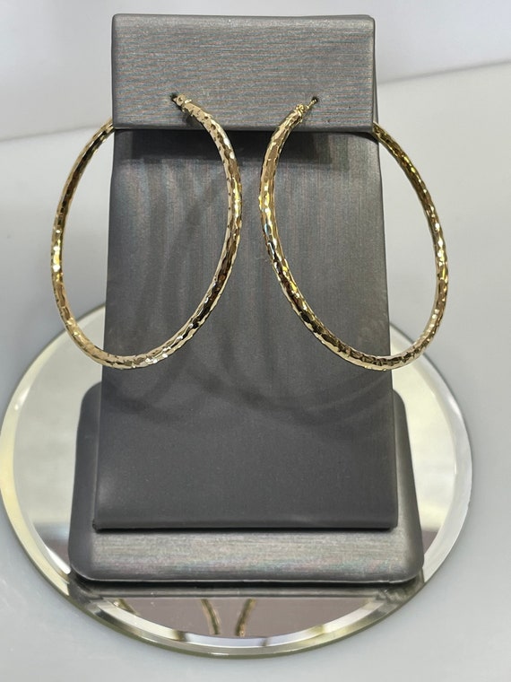 14KT Yellow Gold Hammered Finish Hoop Style Dangli