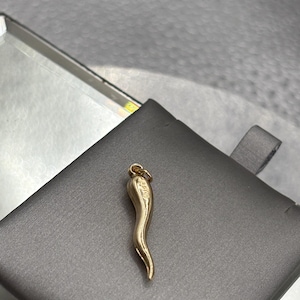 Ladies / Gents Vintage 14 Karat Yellow Gold Italian Horn Pendant | Unisex Gold Charm | Men&#39;s Italian Horn | Women&#39;s Gold Pendant | Italy