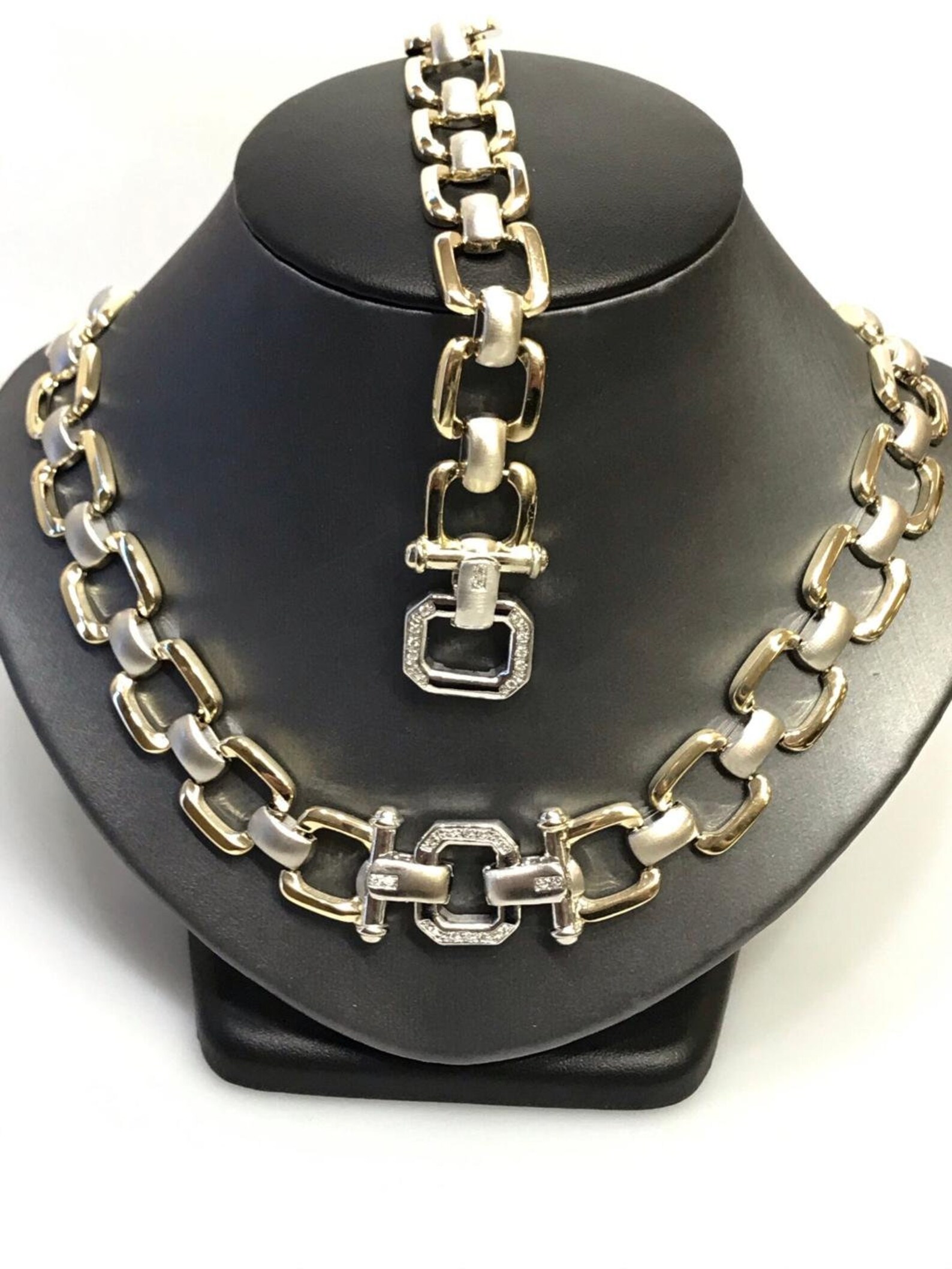 2 Tone Gold Diamond Link Lock Necklace White & Yellow Gold Etsy