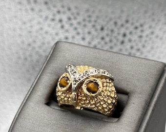 Ladies / Gents Vintage 14 Karat Yellow Gold Owl Nugget Ring