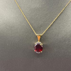 Ladies 14 Karat Solid Yellow Gold Garnet Necklace | Women&#39;s Necklace | Garnet Gemstone Jewelry | Red Gemstone | Red Necklace | Giftable