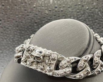 Travis Walker Double Cross 1999 Large 7 Skull Bracelet Sterling