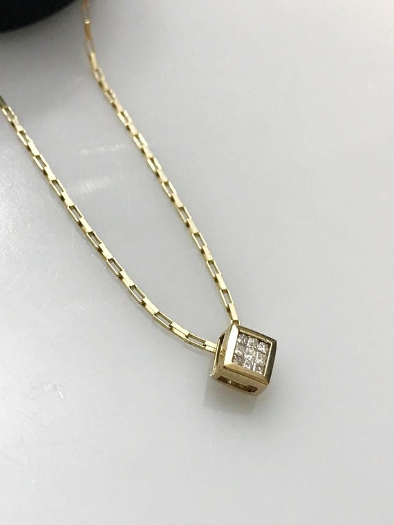 10KT Yellow Gold Princess Cut Diamond Pendant Tic… - image 4