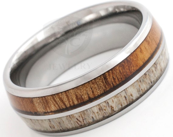 Deer Antler Wood Men Tungsten Ring His Or Her Wedding Band High Polished Design 8MM Size 5 to 15 Women Anniversary Special Gift Comfort Fit