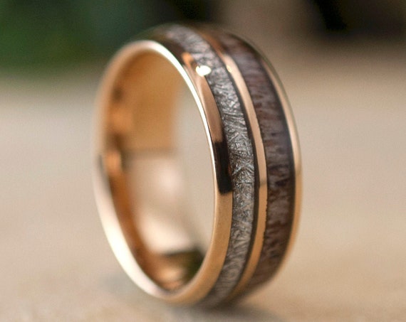 Deer Antler Meteorite Rose Gold Tungsten Ring 8MM Men Women Anniversary Wedding Band Size 5 to 15 Polished Engagement Special Occasion Gift